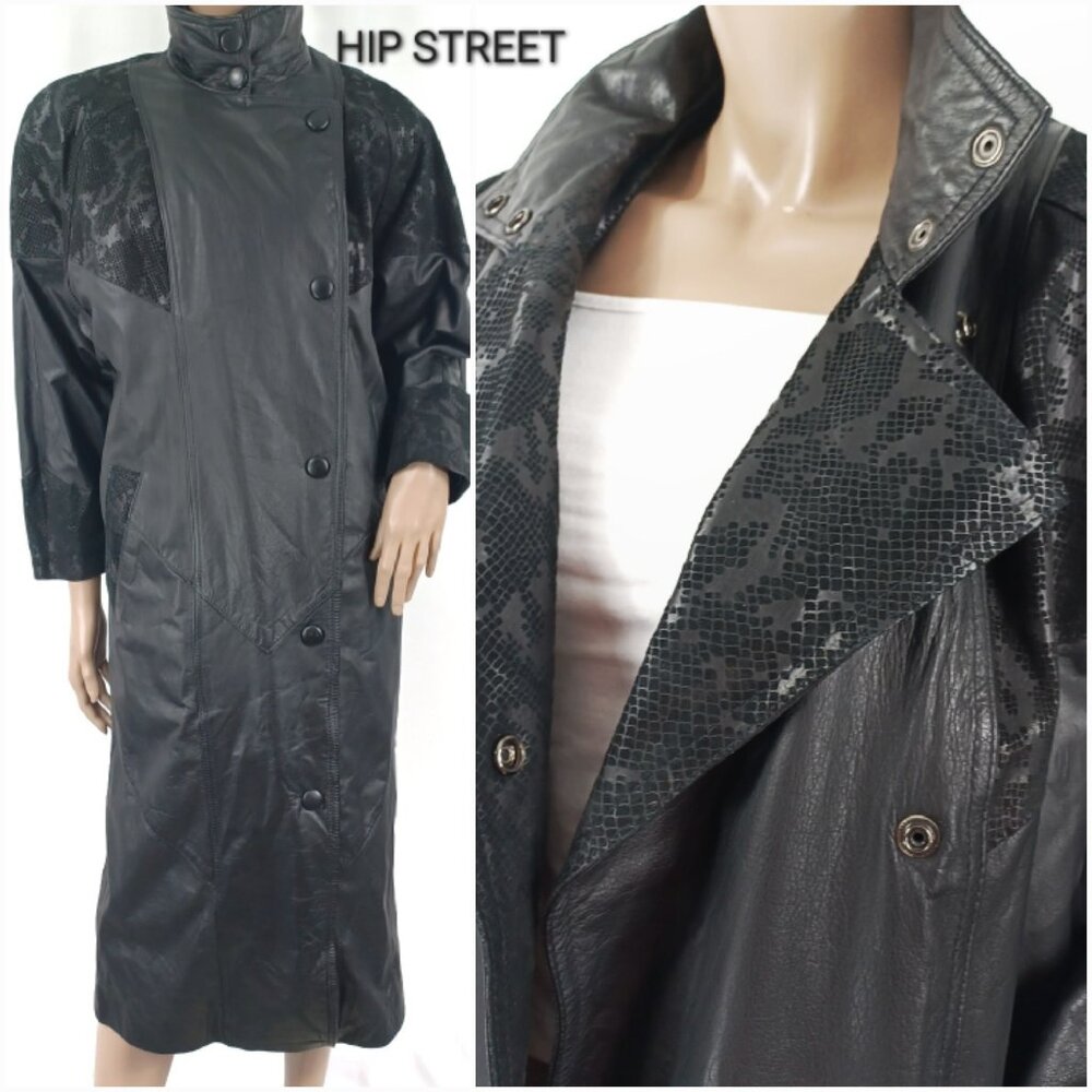PELE STUDIO WILSONS Vintage Stamped Leather Midi Coat S